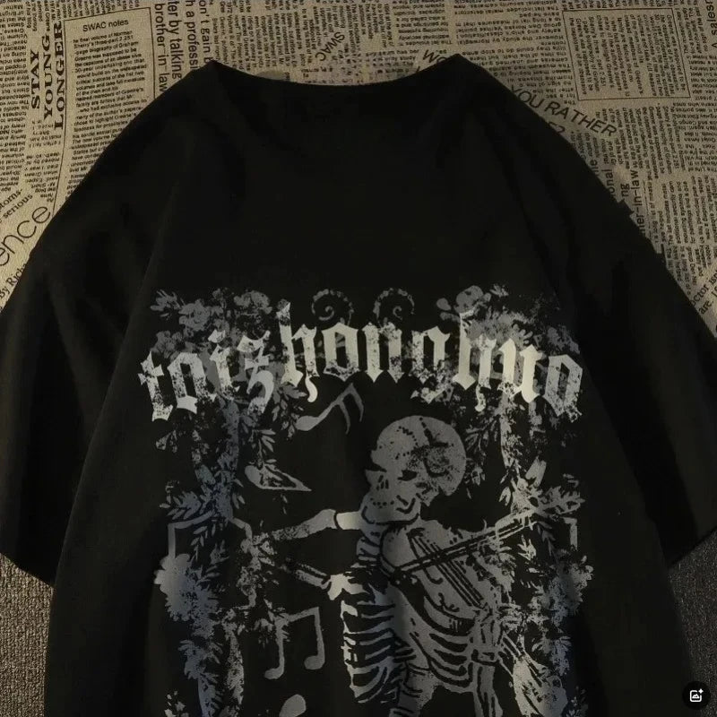 M-8XL American Street Trendy Brand Skull Element Print Trendy Men's T-shirt High Street Trendy Men's Clothing