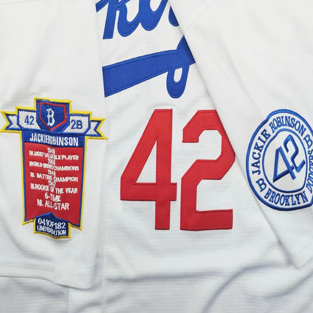 Men's Blue White Letter Embroidery Baseball Shirt，#42 Jackie Robinson Legend Baseball Jersey, Fan Gift