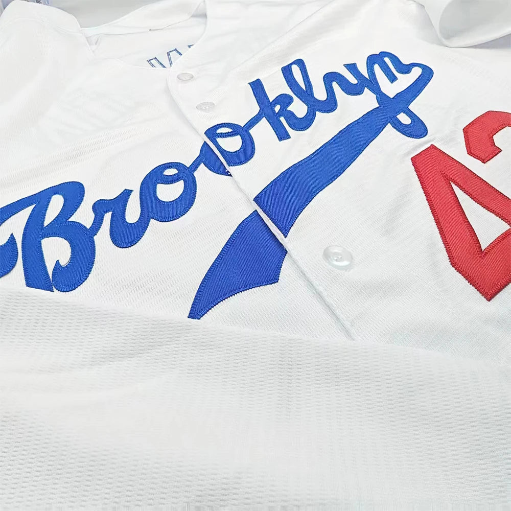 Men's Blue White Letter Embroidery Baseball Shirt，#42 Jackie Robinson Legend Baseball Jersey, Fan Gift