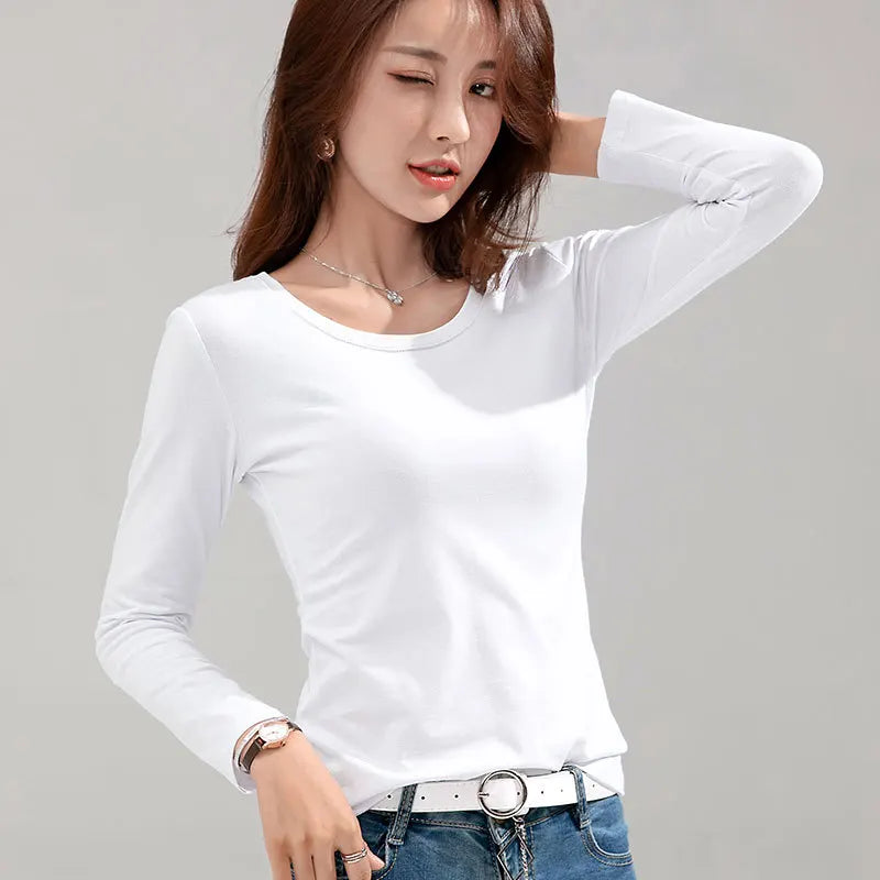 MRMT 2026 Brand New Women's T-shirt Slim Pure Cotton 95% Women T-shirt Long-sleeved for Female Thin White Tops Woman Tees Shirt
