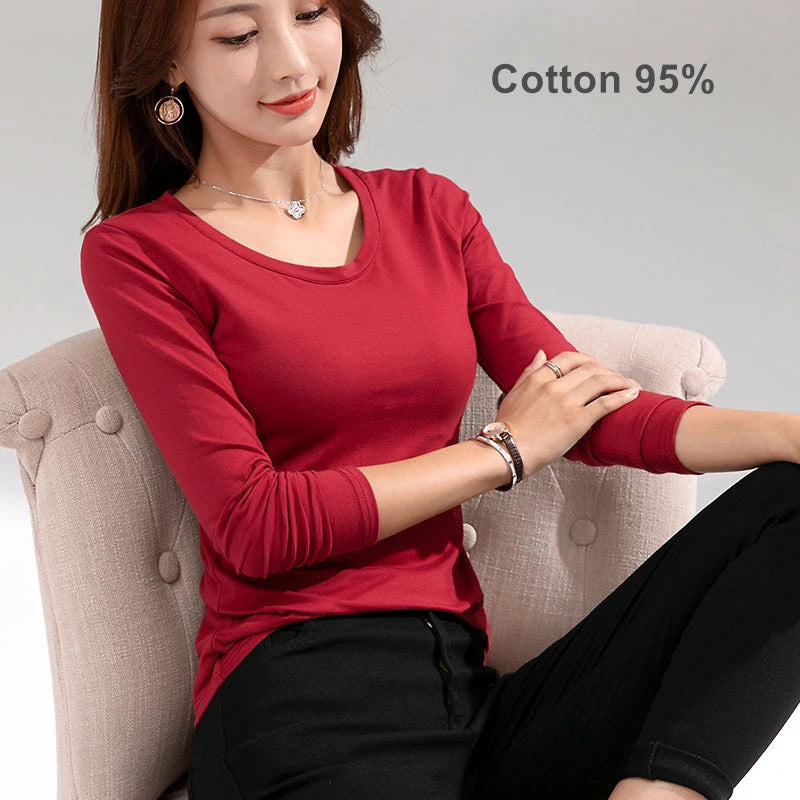 MRMT 2026 Brand New Women's T-shirt Slim Pure Cotton 95% Women T-shirt Long-sleeved for Female Thin White Tops Woman Tees Shirt