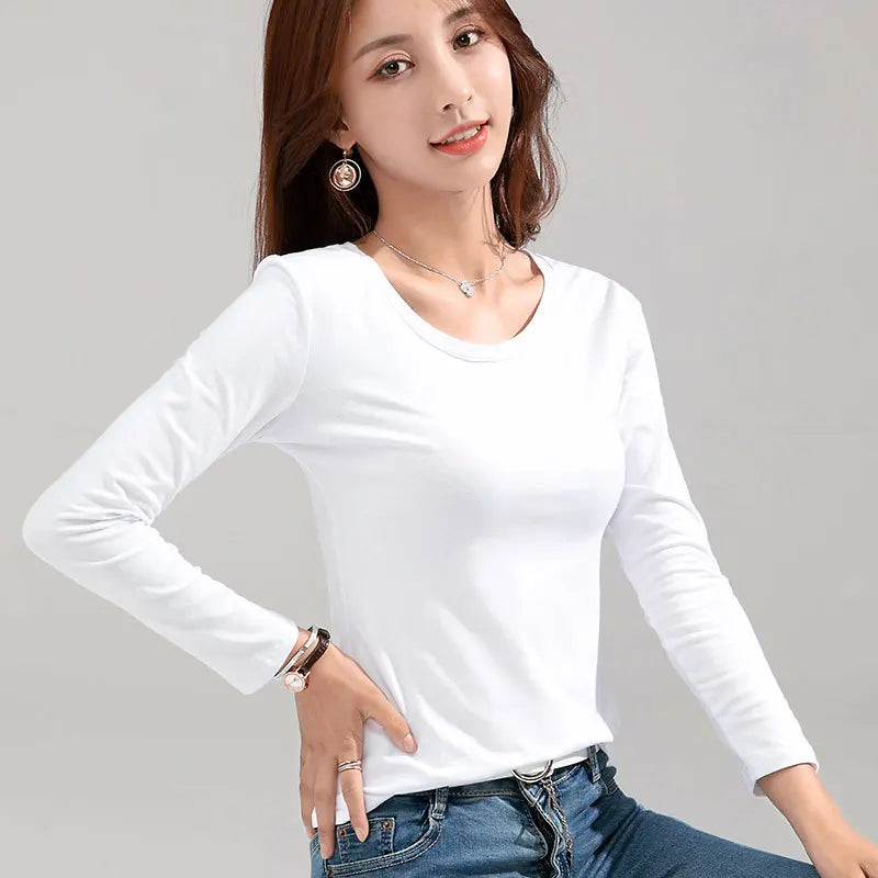 MRMT 2026 Brand New Women's T-shirt Slim Pure Cotton 95% Women T-shirt Long-sleeved for Female Thin White Tops Woman Tees Shirt