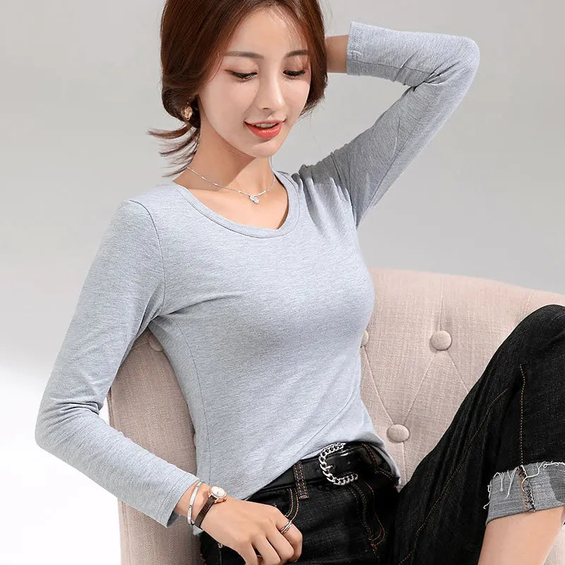 MRMT 2026 Brand New Women's T-shirt Slim Pure Cotton 95% Women T-shirt Long-sleeved for Female Thin White Tops Woman Tees Shirt