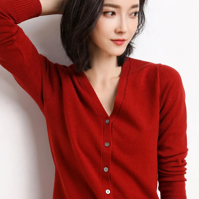 Cardigans Women 2025 Spring Autumn Knitwears Korean Fashion Cardigan Short Style Tops V-neck Knitted Outerwears Solid Sweaters