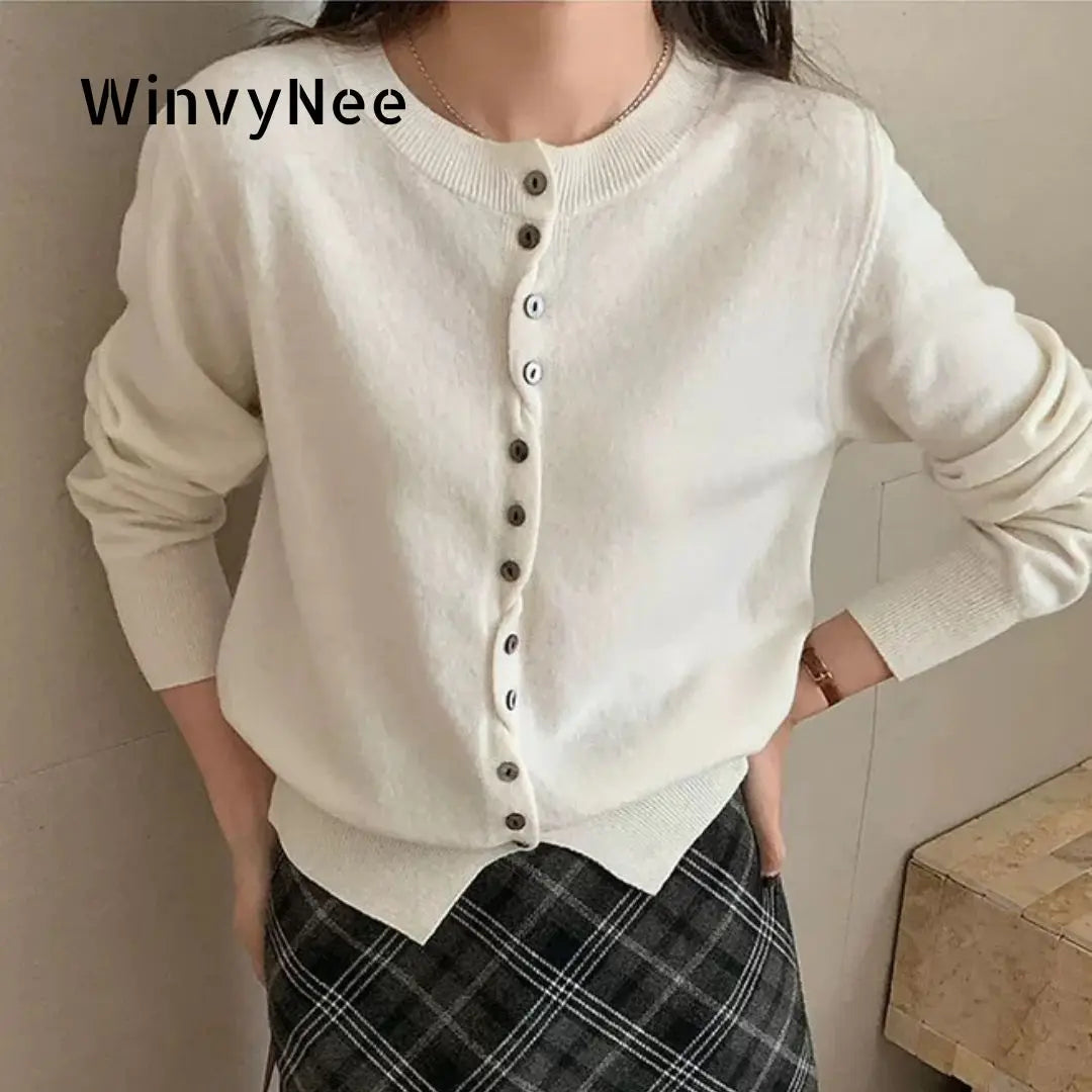 WinvyNee Women‘s Clothing Wool O Neck Long Sleeve Buttons Sweaters Pullovers Outerwears Y2k Autumn Winter Knitted Tops A1683004