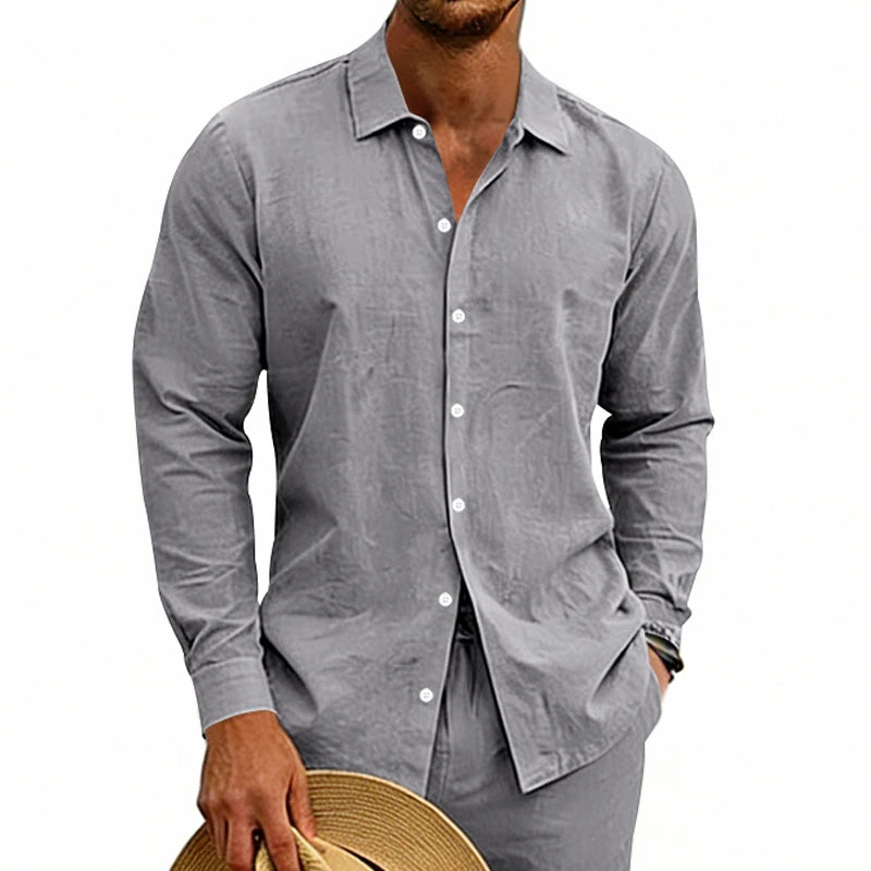 Men's Linen Button-Down Shirt | Long-Sleeved Casual Summer Top | A Comfortable, Casual and Fashionable Must-Have Item! (7 Colors )
