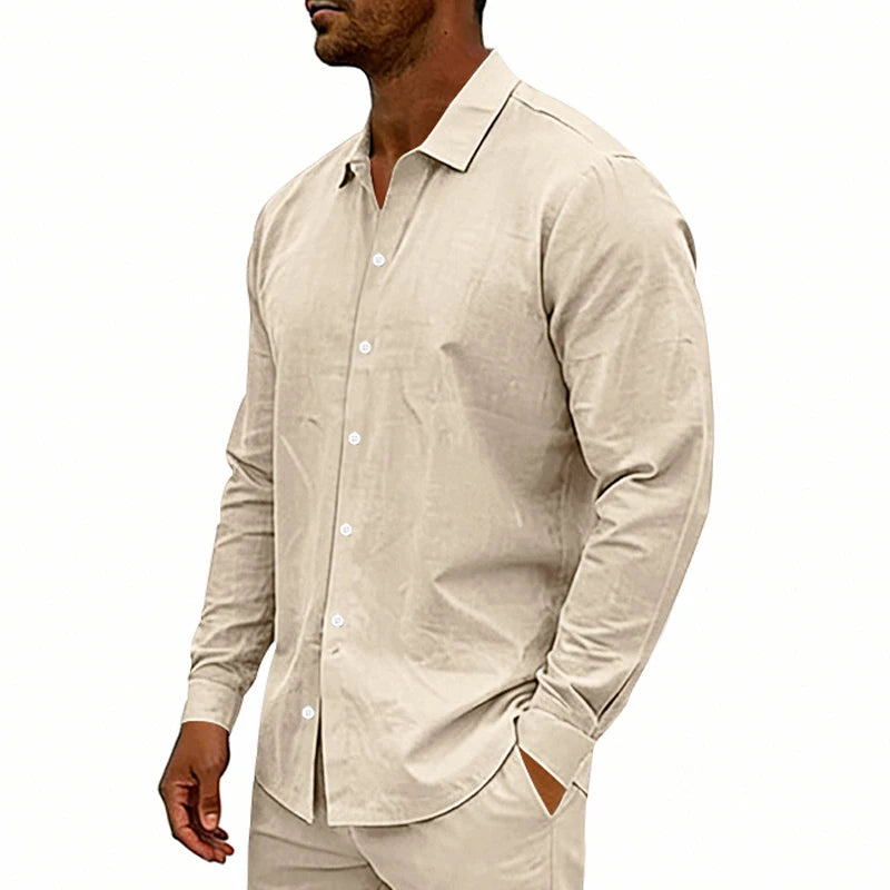 Men's Linen Button-Down Shirt | Long-Sleeved Casual Summer Top | A Comfortable, Casual and Fashionable Must-Have Item! (7 Colors )