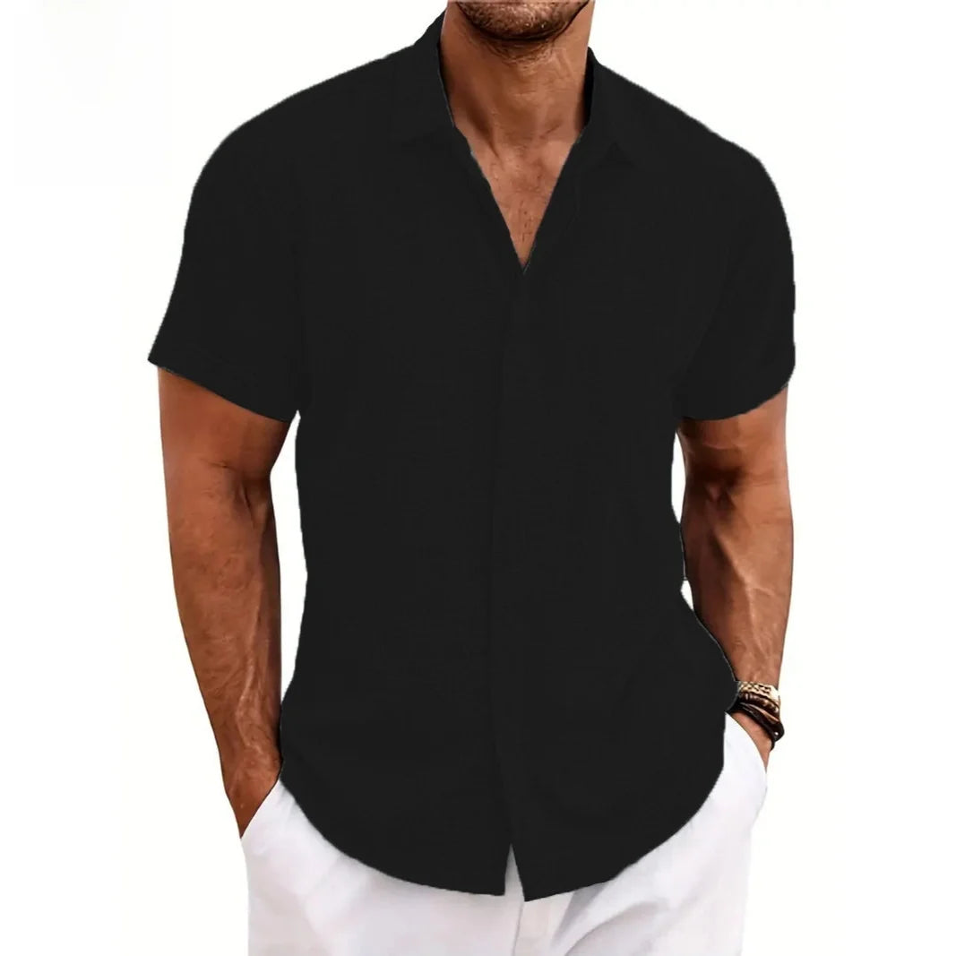 Fashionable Men's Loose Short Sleeve Shirt Dyed Tie Dye Breathable Polyester Cotton Summer Casual Shirt Chinese Style Collar
