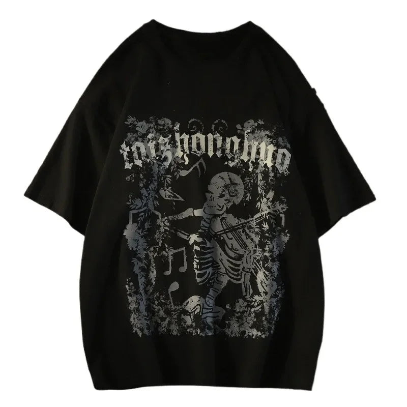 M-8XL American Street Trendy Brand Skull Element Print Trendy Men's T-shirt High Street Trendy Men's Clothing