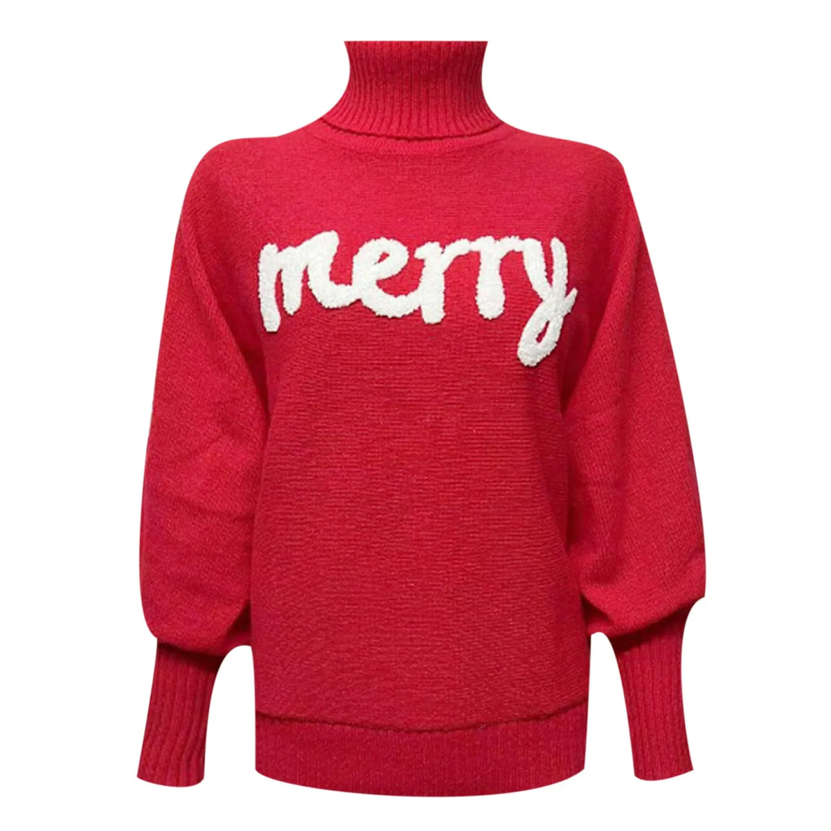 Women's Turtleneck Red Sweater Winter Merry Christmas Loose Bat Sleeve Letter Knitted Sweater Women's Top Knit Jumper Sueter
