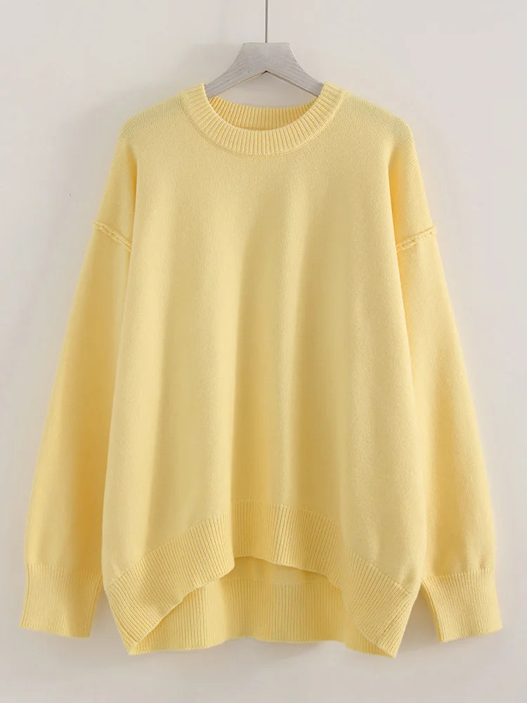 Brown Oversize Sweaters For Women Winter Thick Yellow Pullover Woman Autumn Warm Loose O Neck Ladies Sweaters Jumpers Women