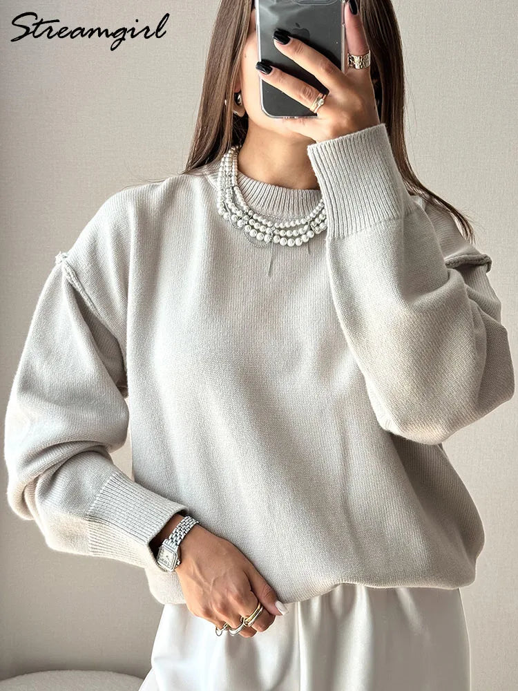 Brown Oversize Sweaters For Women Winter Thick Yellow Pullover Woman Autumn Warm Loose O Neck Ladies Sweaters Jumpers Women