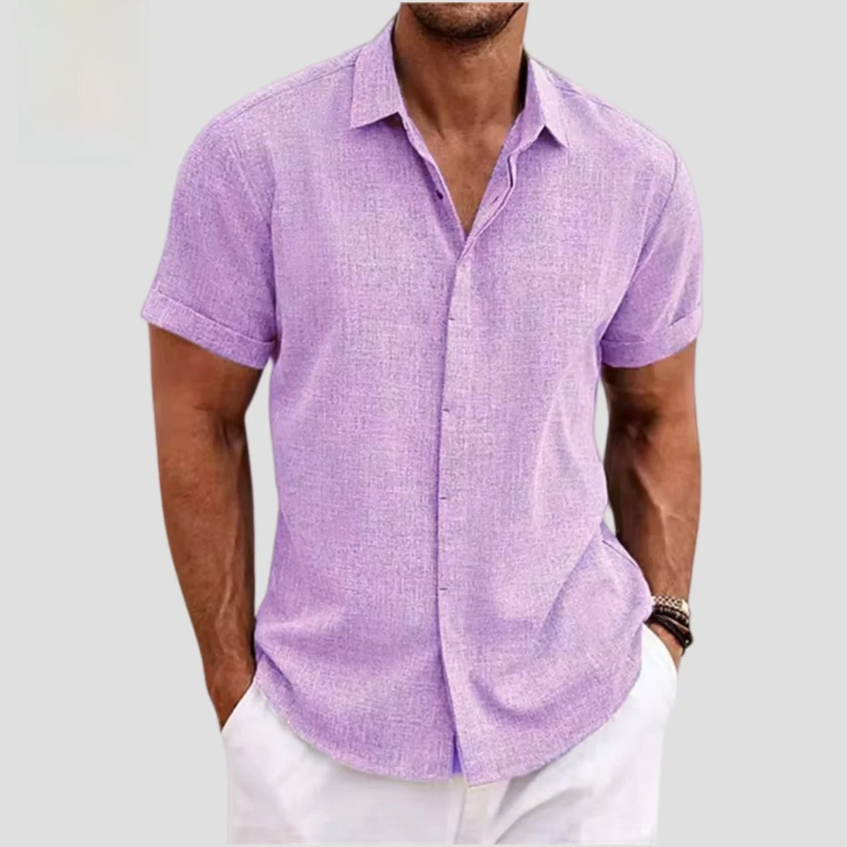 Fashionable Men's Loose Short Sleeve Shirt Dyed Tie Dye Breathable Polyester Cotton Summer Casual Shirt Chinese Style Collar