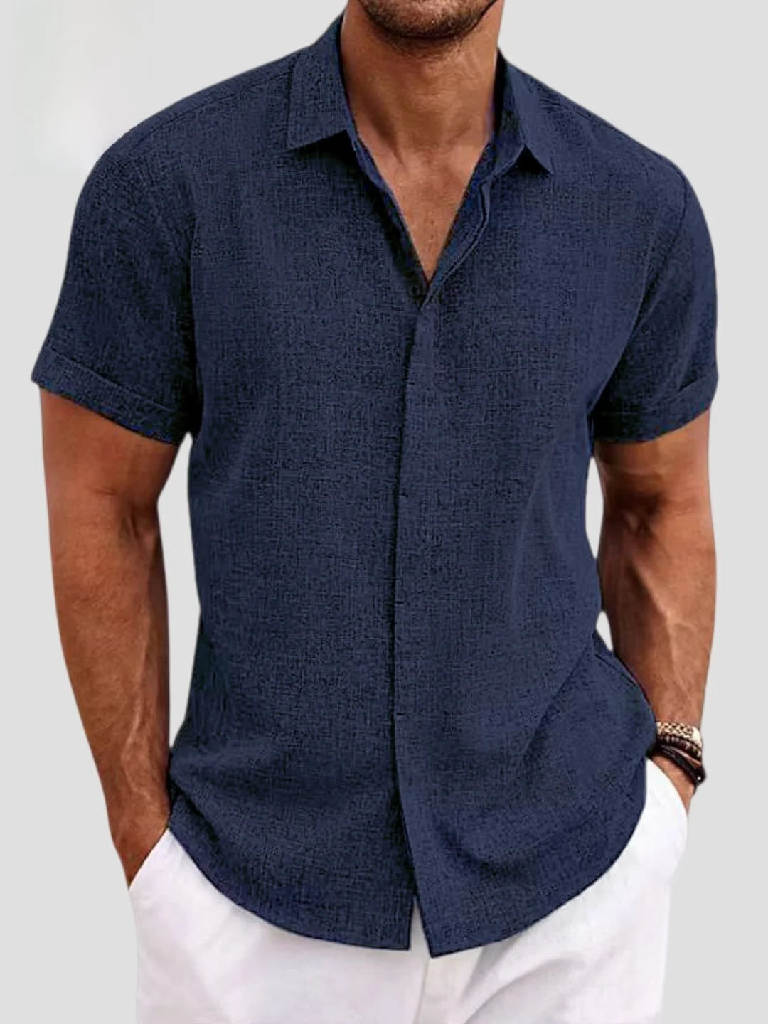 Fashionable Men's Loose Short Sleeve Shirt Dyed Tie Dye Breathable Polyester Cotton Summer Casual Shirt Chinese Style Collar