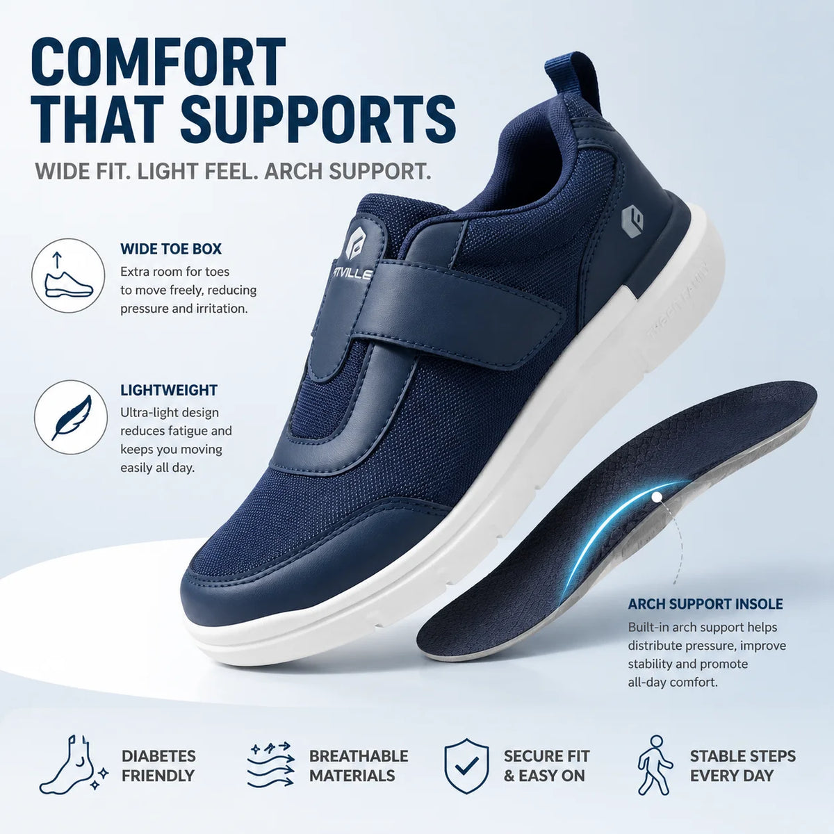 FitVille Men's Extra Wide Width Diabetic Shoes Lightweight Walking Casual Shoes for Swollen Feet Neuropathy Pain Relief