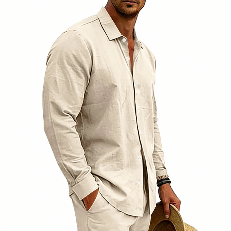 Men's Linen Button-Down Shirt | Long-Sleeved Casual Summer Top | A Comfortable, Casual and Fashionable Must-Have Item! (7 Colors )