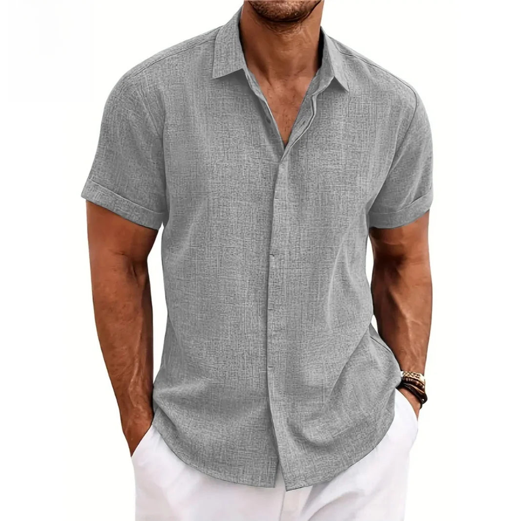 Fashionable Men's Loose Short Sleeve Shirt Dyed Tie Dye Breathable Polyester Cotton Summer Casual Shirt Chinese Style Collar