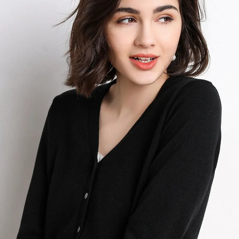 Cardigans Women 2025 Spring Autumn Knitwears Korean Fashion Cardigan Short Style Tops V-neck Knitted Outerwears Solid Sweaters