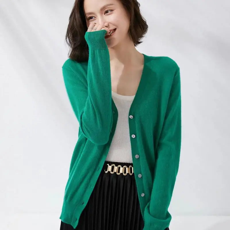Cardigans Women 2025 Spring Autumn Knitwears Korean Fashion Cardigan Short Style Tops V-neck Knitted Outerwears Solid Sweaters