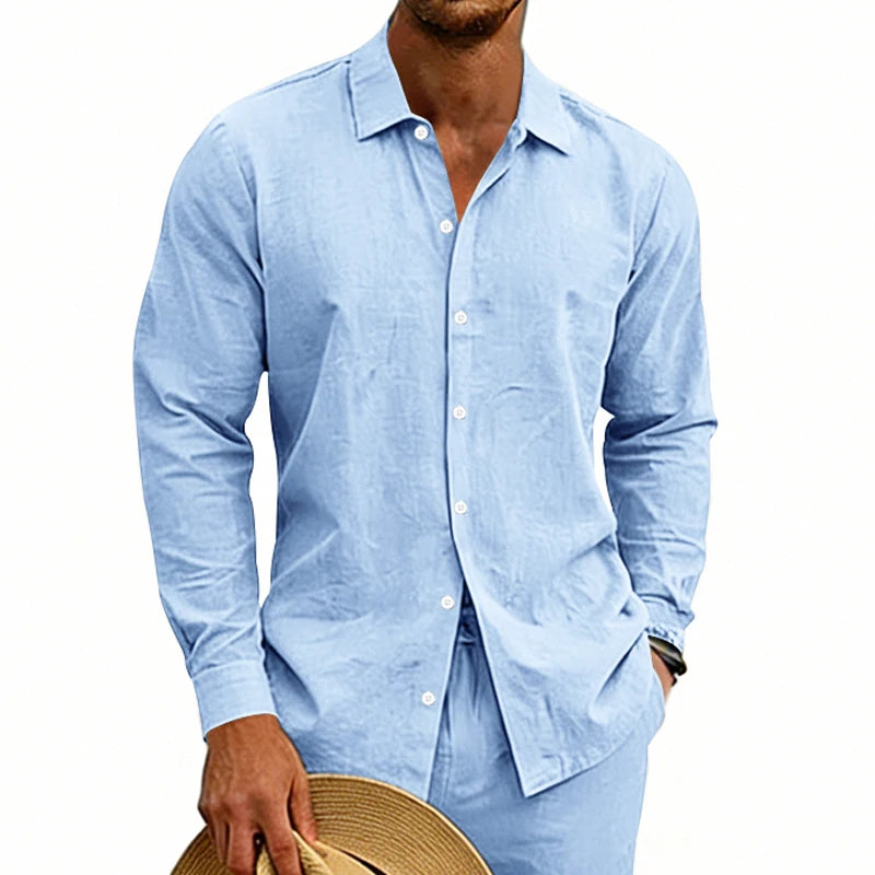 Men's Linen Button-Down Shirt | Long-Sleeved Casual Summer Top | A Comfortable, Casual and Fashionable Must-Have Item! (7 Colors )
