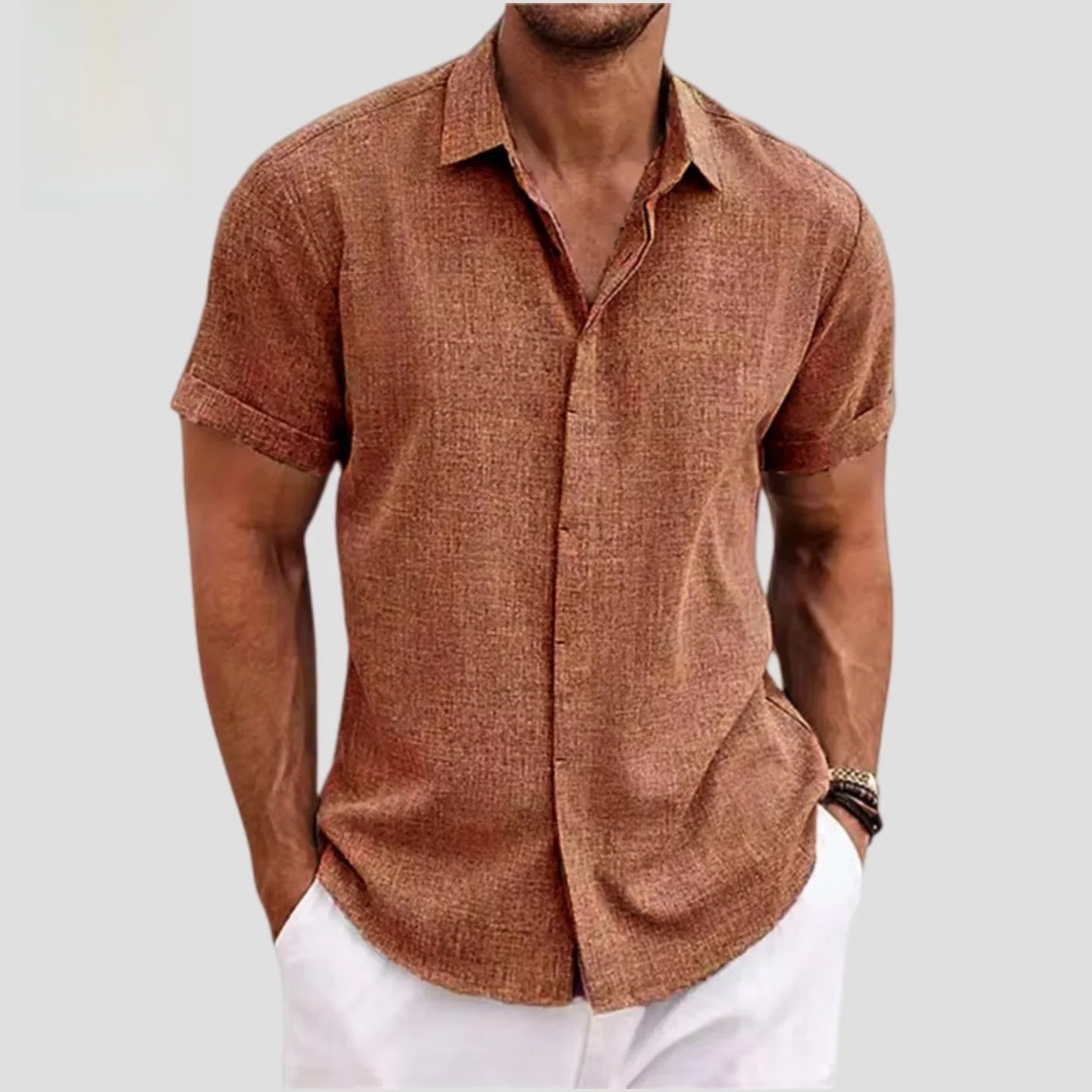 Fashionable Men's Loose Short Sleeve Shirt Dyed Tie Dye Breathable Polyester Cotton Summer Casual Shirt Chinese Style Collar