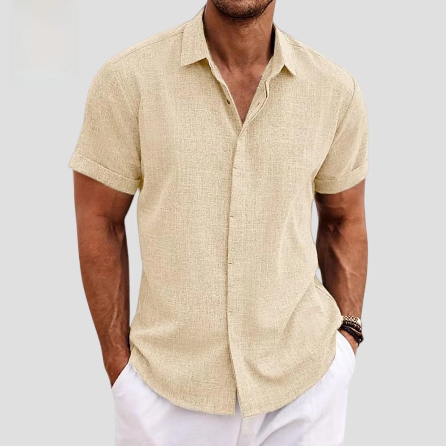 Fashionable Men's Loose Short Sleeve Shirt Dyed Tie Dye Breathable Polyester Cotton Summer Casual Shirt Chinese Style Collar