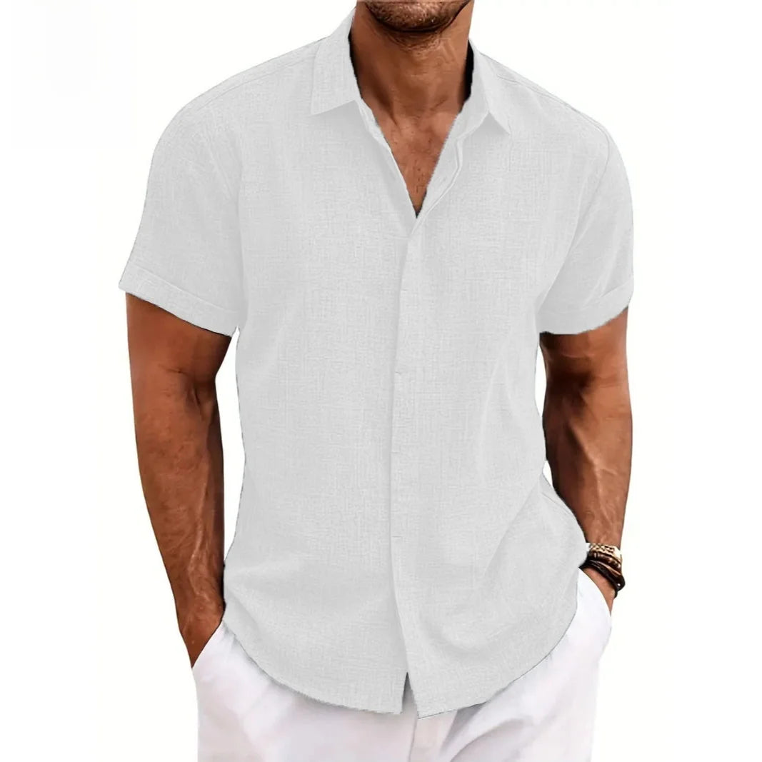 Fashionable Men's Loose Short Sleeve Shirt Dyed Tie Dye Breathable Polyester Cotton Summer Casual Shirt Chinese Style Collar