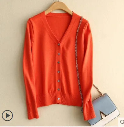 Cardigans Women 2025 Spring Autumn Knitwears Korean Fashion Cardigan Short Style Tops V-neck Knitted Outerwears Solid Sweaters