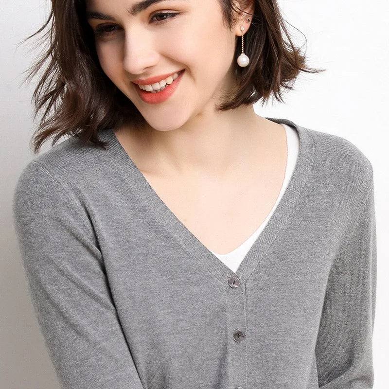 Cardigans Women 2025 Spring Autumn Knitwears Korean Fashion Cardigan Short Style Tops V-neck Knitted Outerwears Solid Sweaters