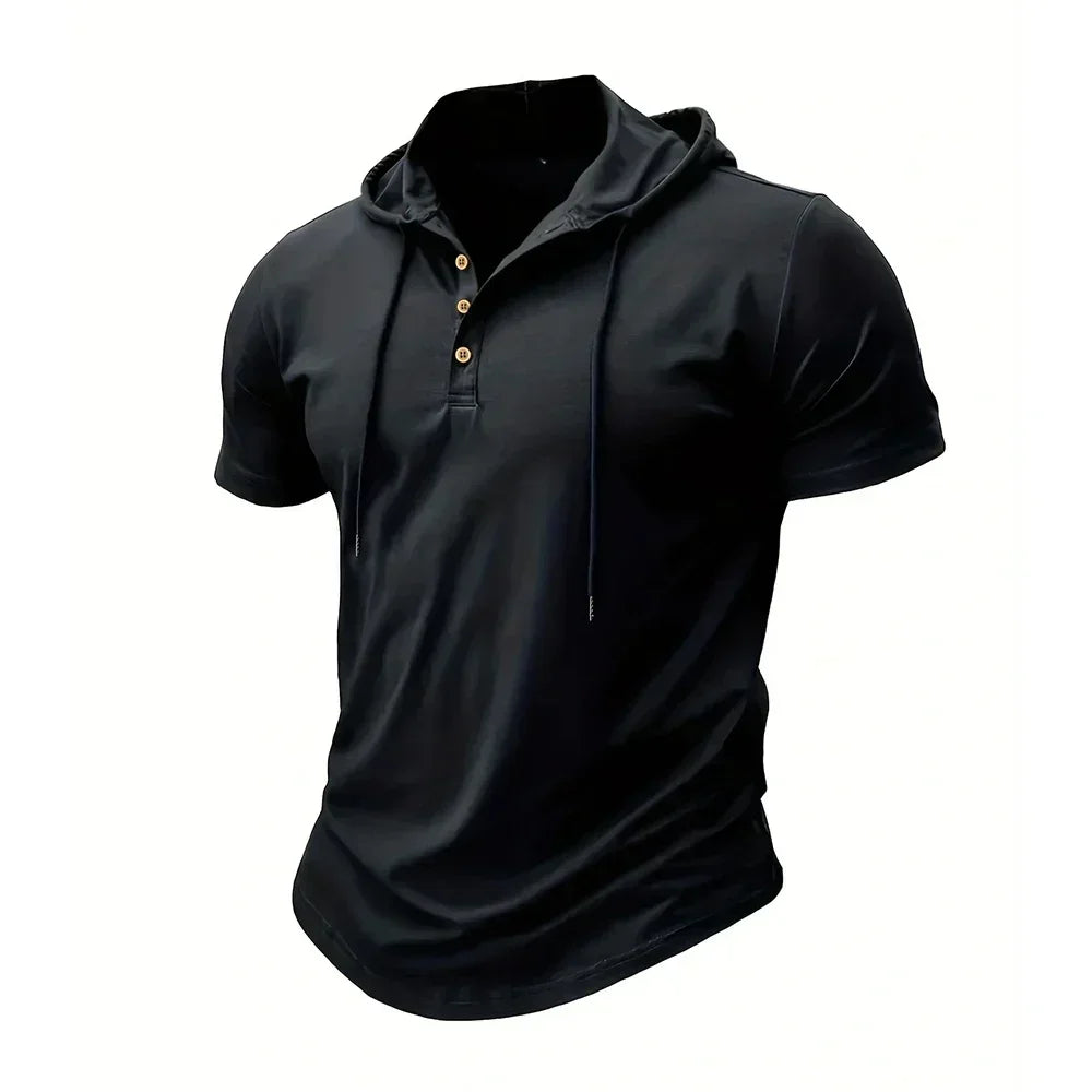 Men T Shirts  Summer Slim Fitness Hooded Short-Sleeved Bodybuilding Quick Dry Tshirt Male Gym Clothes Breathable Sports Tops