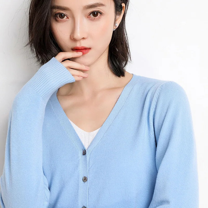 Cardigans Women 2025 Spring Autumn Knitwears Korean Fashion Cardigan Short Style Tops V-neck Knitted Outerwears Solid Sweaters