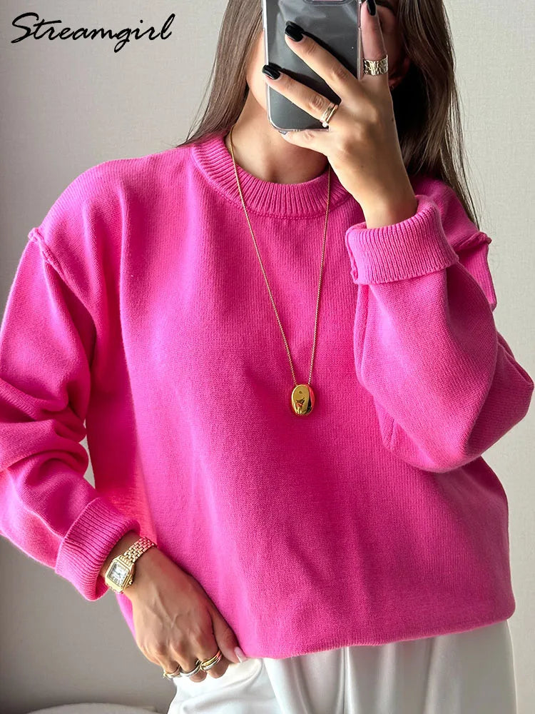 Brown Oversize Sweaters For Women Winter Thick Yellow Pullover Woman Autumn Warm Loose O Neck Ladies Sweaters Jumpers Women