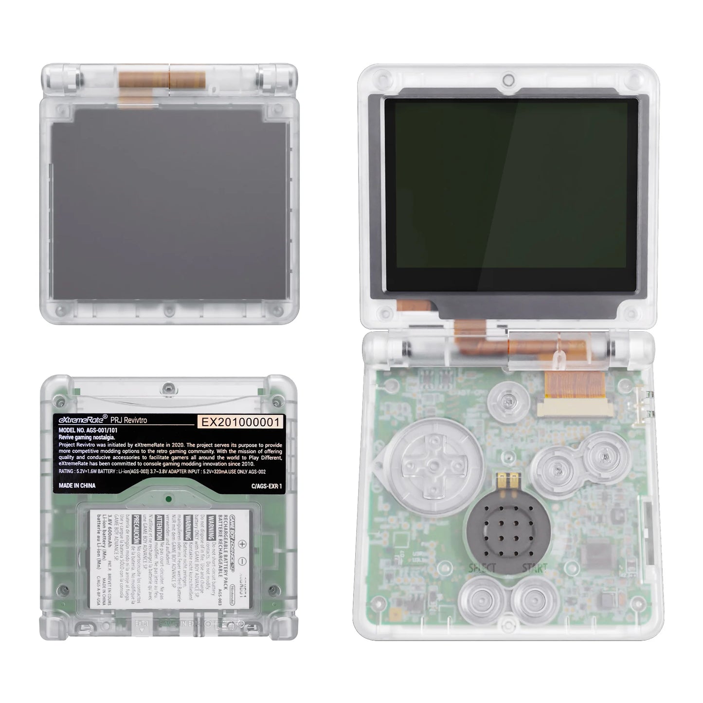 eXtremeRate IPS Ready Upgraded Clear Custom Replacement Housing Shell for Gameboy Advance SP GBA SP for Both IPS & Standard LCD