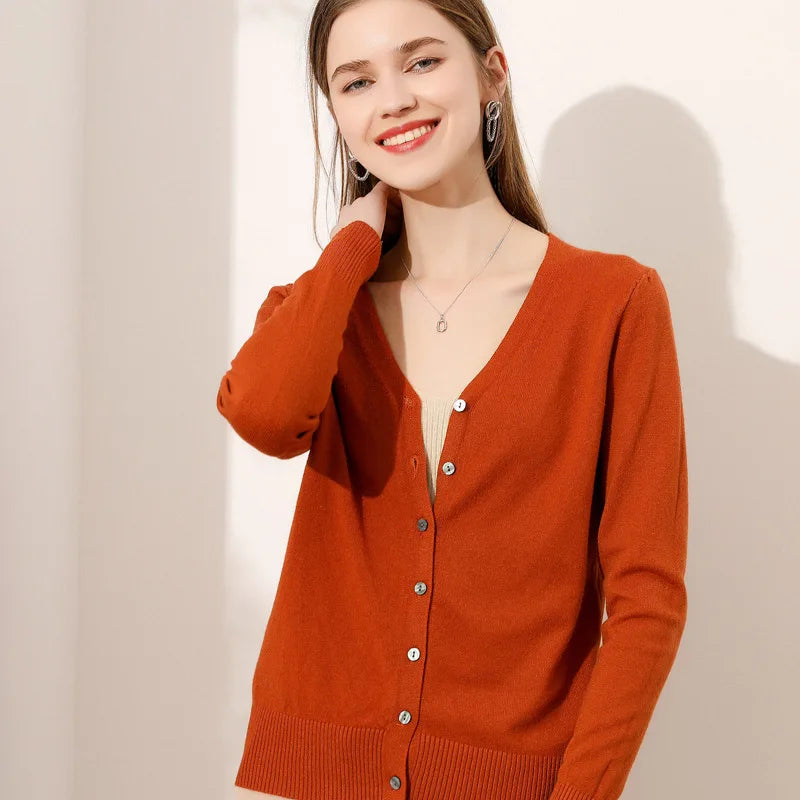 Cardigans Women 2025 Spring Autumn Knitwears Korean Fashion Cardigan Short Style Tops V-neck Knitted Outerwears Solid Sweaters