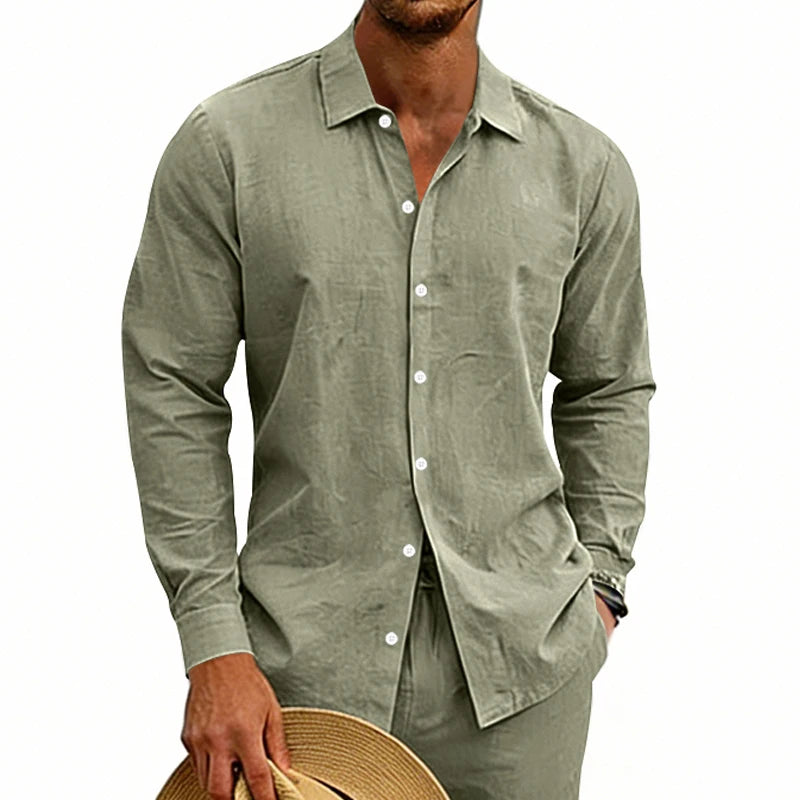Men's Linen Button-Down Shirt | Long-Sleeved Casual Summer Top | A Comfortable, Casual and Fashionable Must-Have Item! (7 Colors )