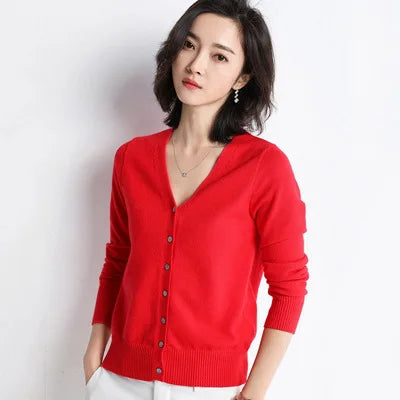 Cardigans Women 2025 Spring Autumn Knitwears Korean Fashion Cardigan Short Style Tops V-neck Knitted Outerwears Solid Sweaters