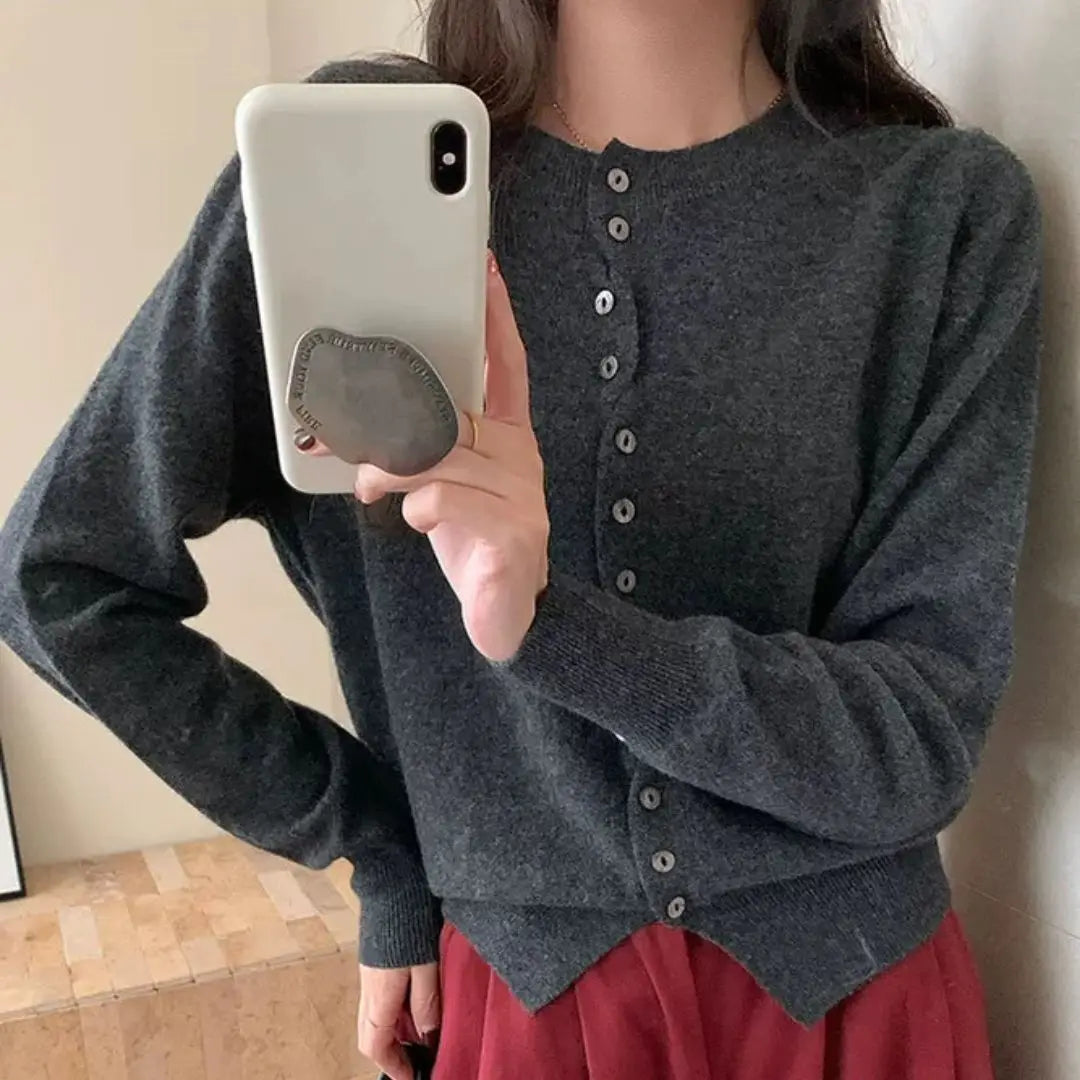 WinvyNee Women‘s Clothing Wool O Neck Long Sleeve Buttons Sweaters Pullovers Outerwears Y2k Autumn Winter Knitted Tops A1683004