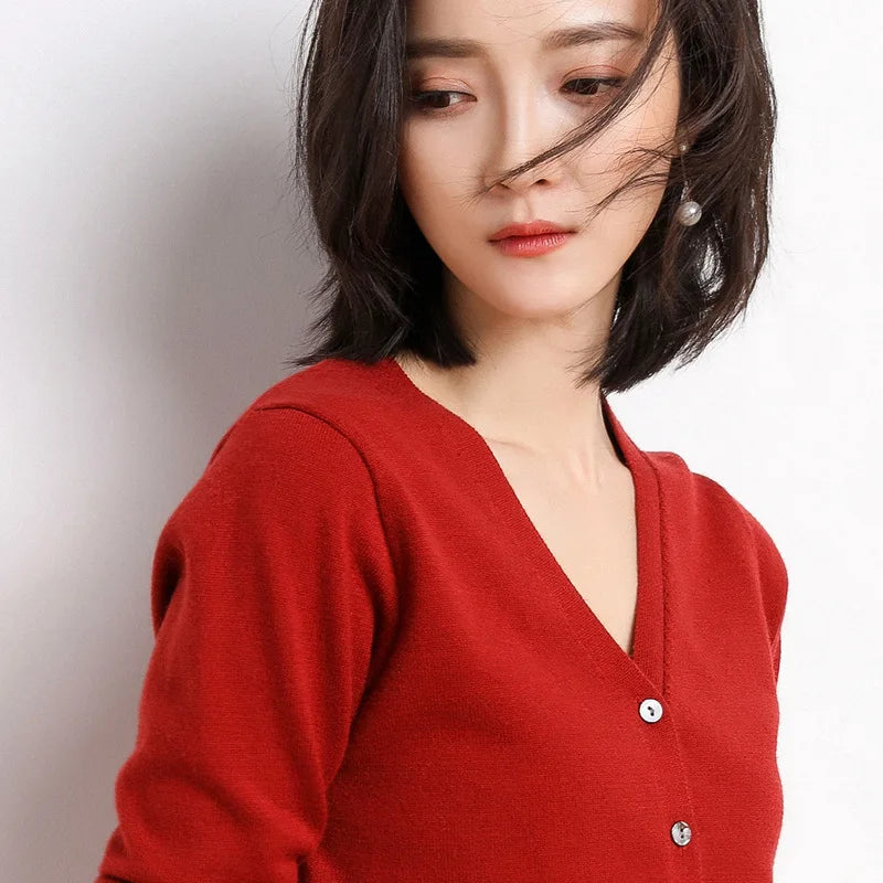 Cardigans Women 2025 Spring Autumn Knitwears Korean Fashion Cardigan Short Style Tops V-neck Knitted Outerwears Solid Sweaters