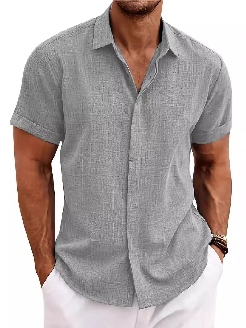 Fashionable Men's Loose Short Sleeve Shirt Dyed Tie Dye Breathable Polyester Cotton Summer Casual Shirt Chinese Style Collar