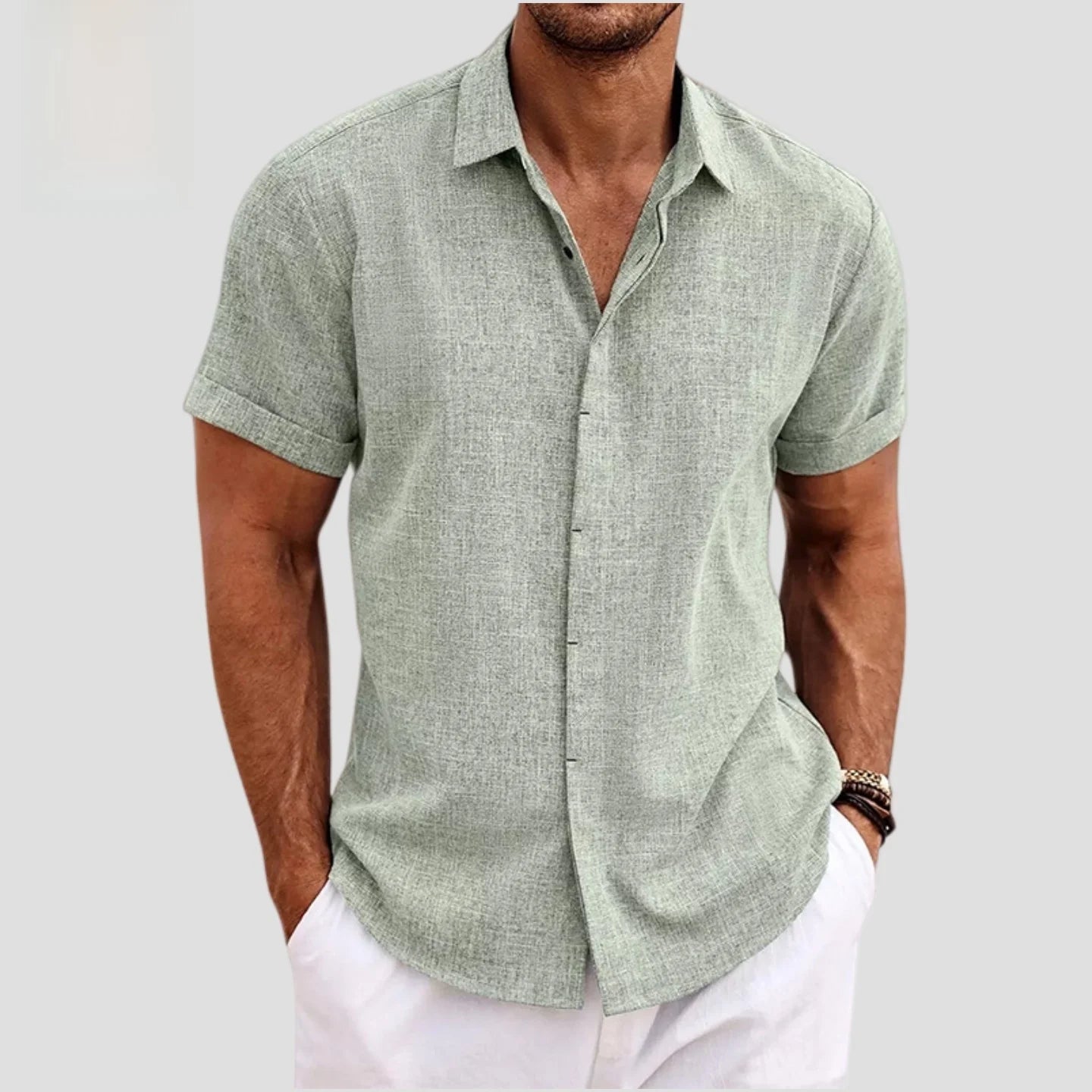Fashionable Men's Loose Short Sleeve Shirt Dyed Tie Dye Breathable Polyester Cotton Summer Casual Shirt Chinese Style Collar