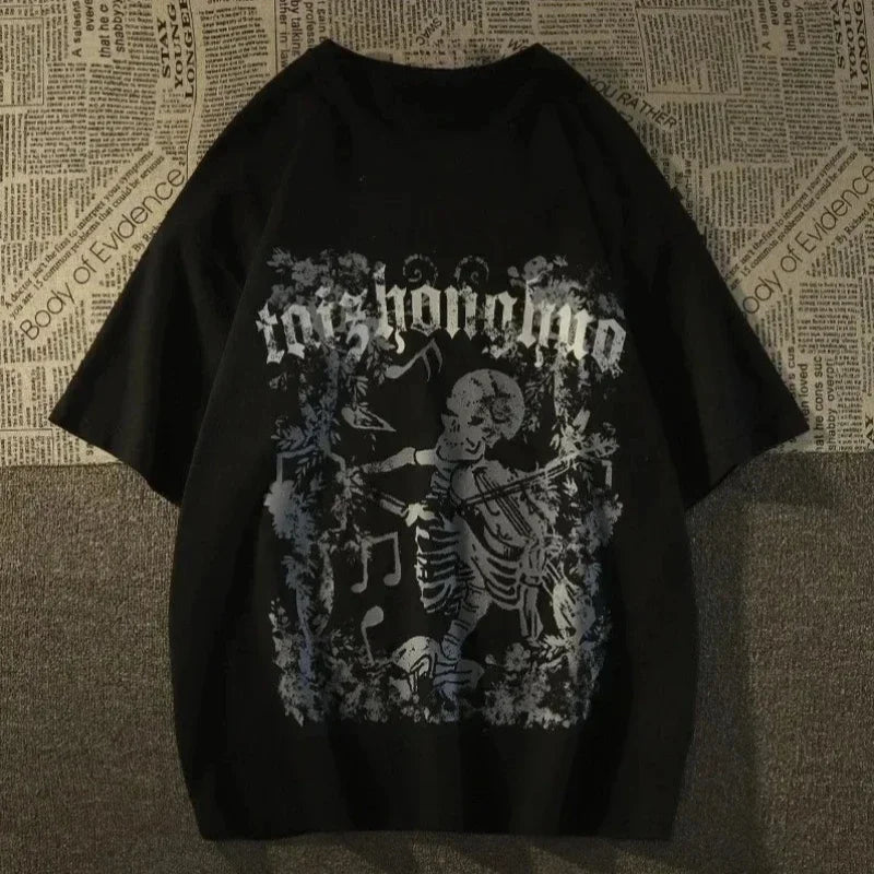 M-8XL American Street Trendy Brand Skull Element Print Trendy Men's T-shirt High Street Trendy Men's Clothing