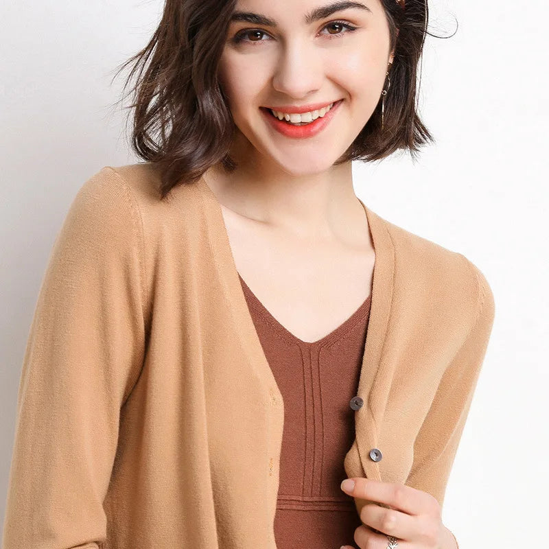 Cardigans Women 2025 Spring Autumn Knitwears Korean Fashion Cardigan Short Style Tops V-neck Knitted Outerwears Solid Sweaters