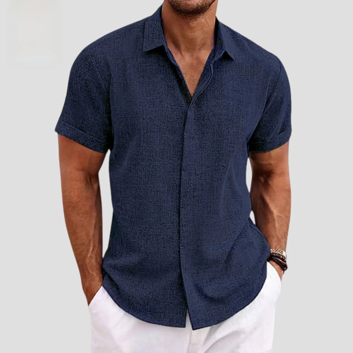 Fashionable Men's Loose Short Sleeve Shirt Dyed Tie Dye Breathable Polyester Cotton Summer Casual Shirt Chinese Style Collar