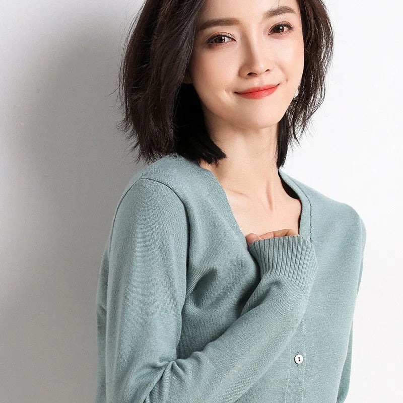Cardigans Women 2025 Spring Autumn Knitwears Korean Fashion Cardigan Short Style Tops V-neck Knitted Outerwears Solid Sweaters