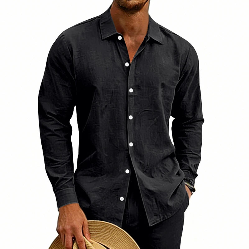 Men's Linen Button-Down Shirt | Long-Sleeved Casual Summer Top | A Comfortable, Casual and Fashionable Must-Have Item! (7 Colors )