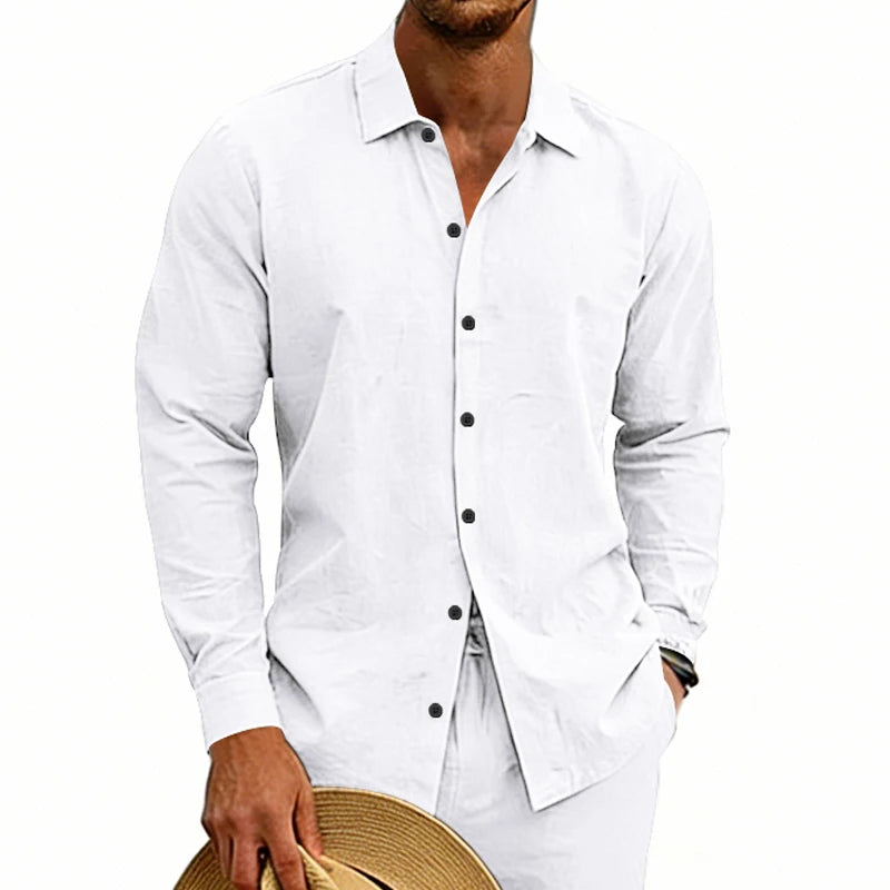 Men's Linen Button-Down Shirt | Long-Sleeved Casual Summer Top | A Comfortable, Casual and Fashionable Must-Have Item! (7 Colors )