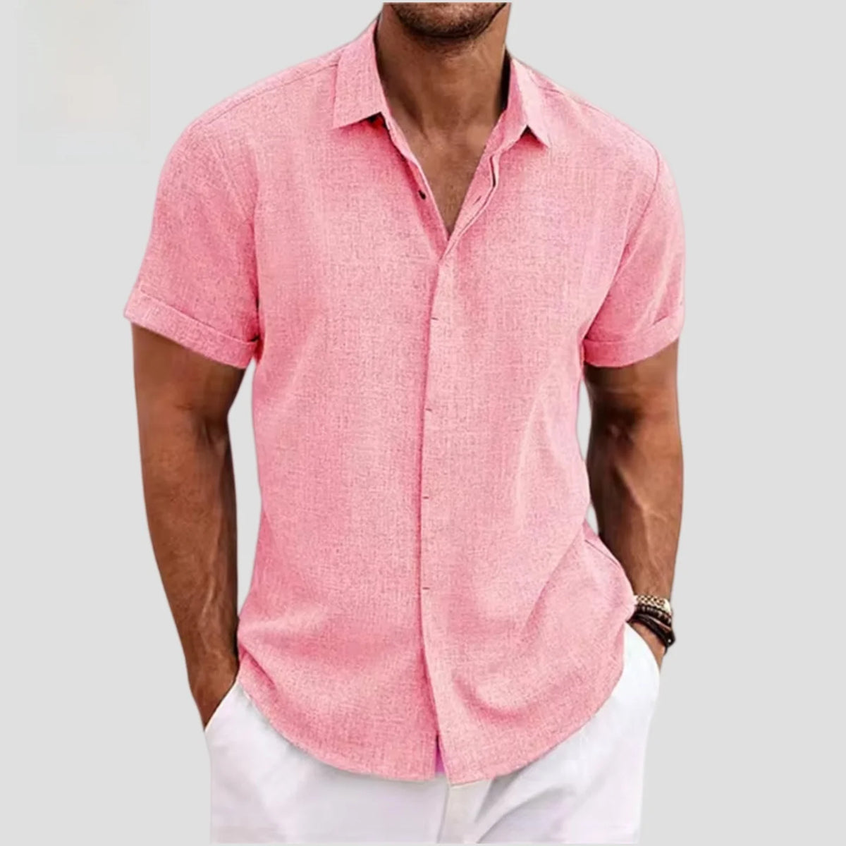 Fashionable Men's Loose Short Sleeve Shirt Dyed Tie Dye Breathable Polyester Cotton Summer Casual Shirt Chinese Style Collar