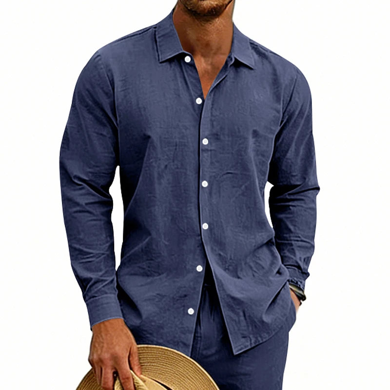 Men's Linen Button-Down Shirt | Long-Sleeved Casual Summer Top | A Comfortable, Casual and Fashionable Must-Have Item! (7 Colors )