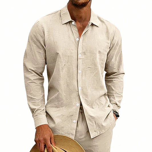 Men's Linen Button-Down Shirt | Long-Sleeved Casual Summer Top | A Comfortable, Casual and Fashionable Must-Have Item! (7 Colors )